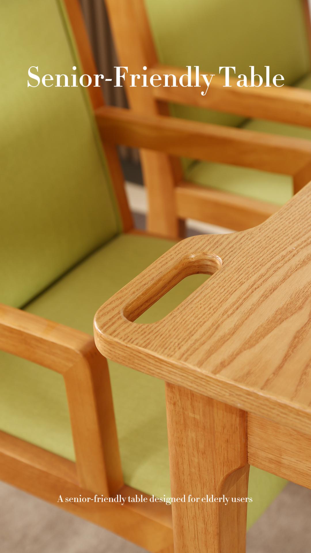 Detailed showcase of an elderly-friendly dining table